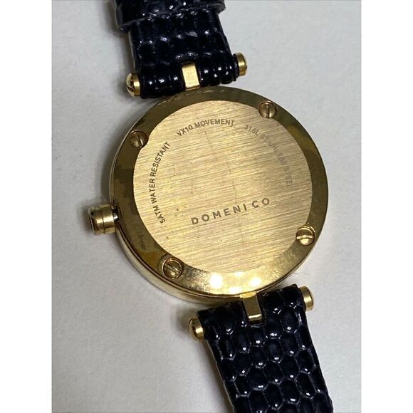 Ladies Domeni Black & Gold Watch Pebbled Leather Band VX10 Movement - Picture 6 of 10
